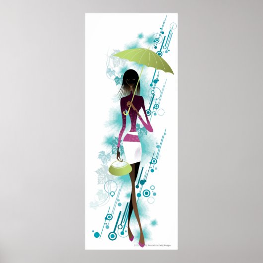 Portret van jonge vrouw met handtas en paraplu poster (Voorkant)