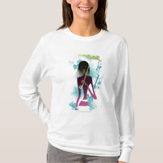 Portret van jonge vrouw met handtas en paraplu t-shirt