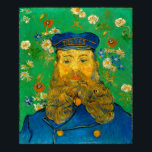 Portret van Joseph Roulin door Vincent Van Gogh Poster<br><div class="desc">Portret van Joseph Roulin door Vincent Van Gogh, olie op canvas 1889, is een schilderij van een rijpe man met lange, bruine baard in een blauw pet en postuniform met grote gouden knoppen tegen een decoratieve, gepatterde achtergrond van groen behangpapier met witte, gele, rode en blauwe bloemen. Toen hij in...</div>