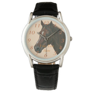 portret van kastanjepaardenpaardje horloge