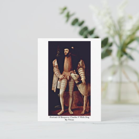 Portret van keizer Charles V met hond van tiaan Briefkaart (Staand voorkant)