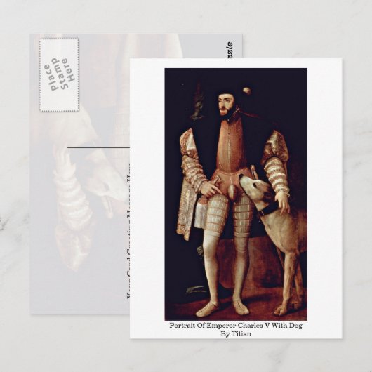 Portret van keizer Charles V met hond van tiaan Briefkaart (Voorkant / Achterkant)