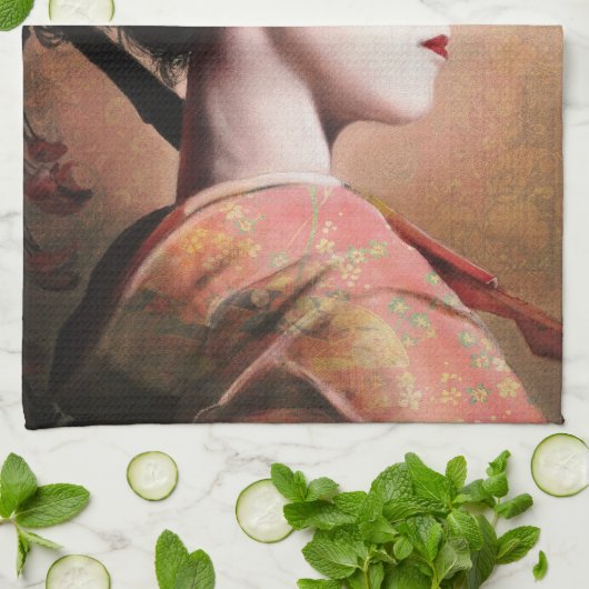 Portret van keukenhanddoek van Geisha, oosterse ja (Gevouwen)