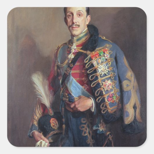 Portret van King Alfonso XIII van Spanje, 1927 Vierkante Sticker (Voorkant)
