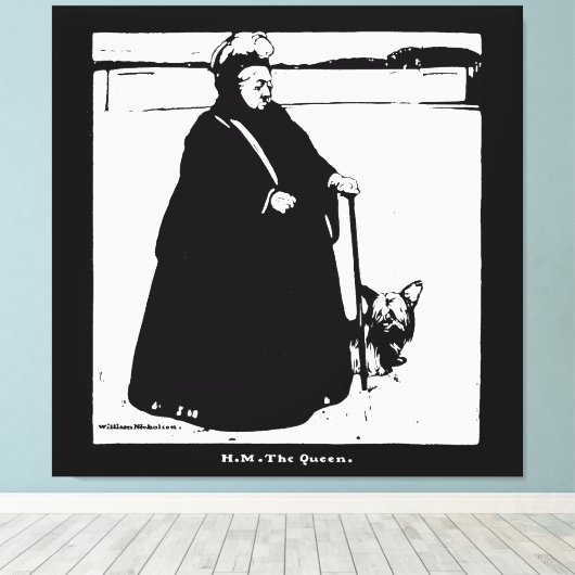 Portret van koningin Victoria en Yorkie Dog Canvas Afdruk (Insitu (Houten vloer))