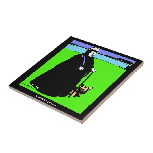 Portret van koningin Victoria en Yorkie Dog Tegeltje (Zijkant)