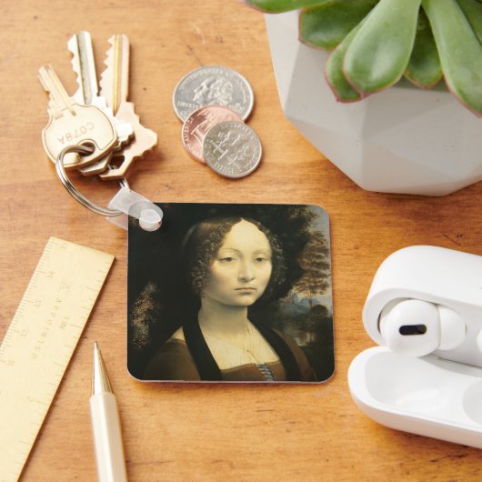 Portret van Leonardo da Vinci van Ginevra Benci Sleutelhanger (Bureau)