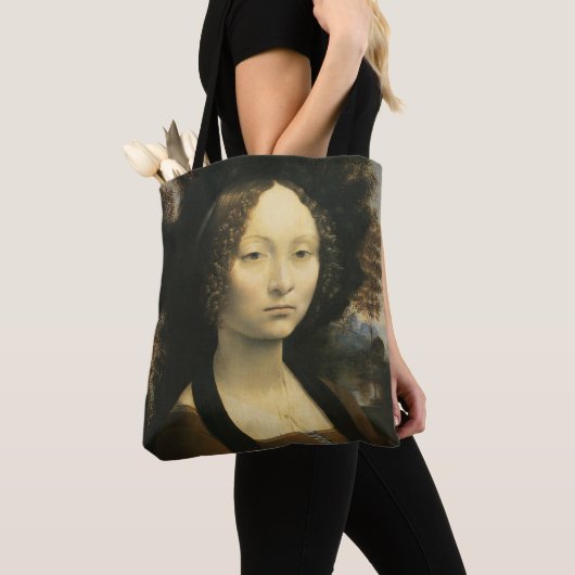 Portret van Leonardo da Vinci van Ginevra Benci Tote Bag (Dichtbij)