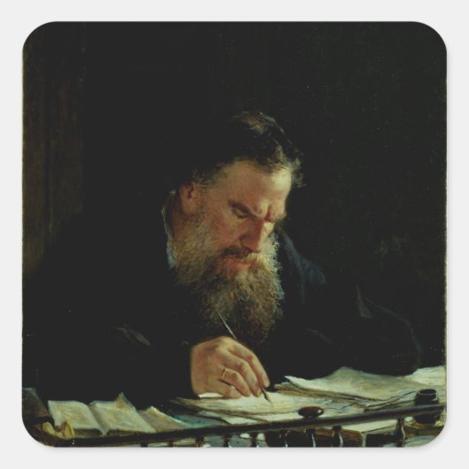 Portret van Lev Tolstoy Vierkante Sticker (Voorkant)