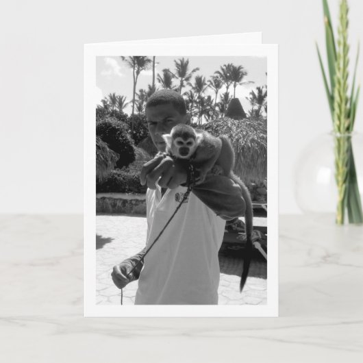 Portret van man en aap kaart (Voorkant)