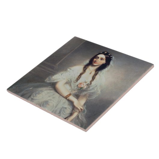 Portret van mevrouw C.W.Stoughton (d.1907), driekw Tegeltje (Zijkant)