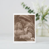 Portret van moeder en kind (foto sepia) briefkaart (Staand voorkant)