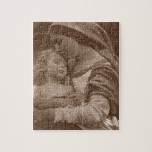 Portret van moeder en kind (foto sepia) legpuzzel (Verticaal)