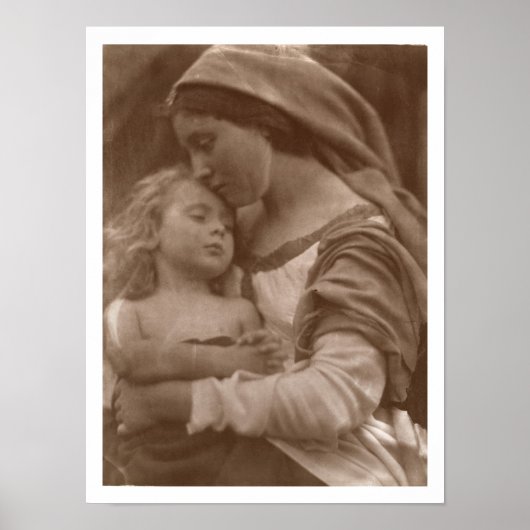 Portret van moeder en kind (foto sepia) poster (Voorkant)