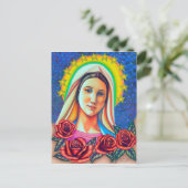 Portret van moeder Mary met rode rozen Briefkaart (Staand voorkant)