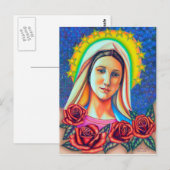Portret van moeder Mary met rode rozen Briefkaart (Voorkant / Achterkant)