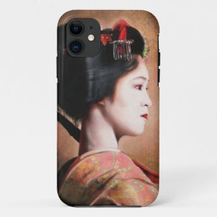 Portret van mooi digitaal schilderij van Geisha iPhone 11 Hoesje