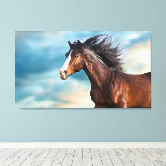 Portret van mooi paard met lange manen canvas afdruk (Insitu (Houten vloer))