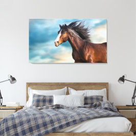 Portret van mooi paard met lange manen canvas afdruk