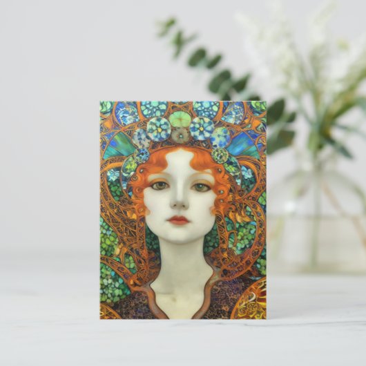 Portret van mooie vrouw in Glas in lood stijl Briefkaart (Staand voorkant)