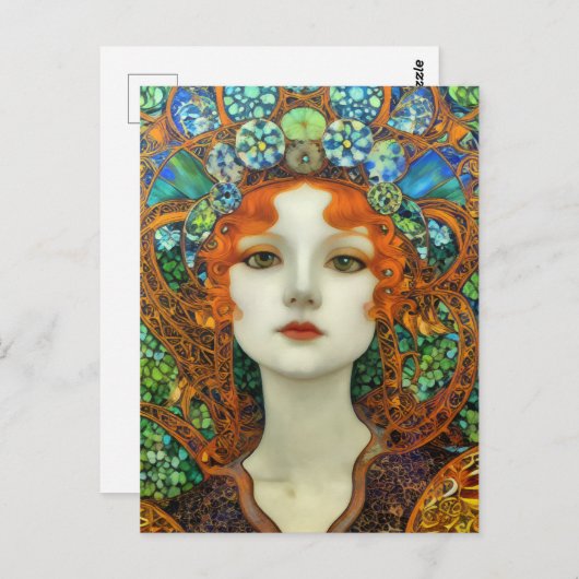 Portret van mooie vrouw in Glas in lood stijl Briefkaart (Voorkant / Achterkant)