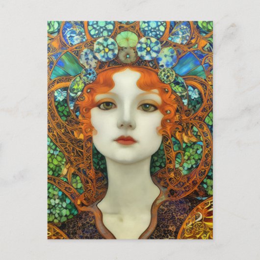 Portret van mooie vrouw in Glas in lood stijl Briefkaart (Voorkant)