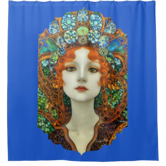 Portret van mooie vrouw in Glas in lood stijl Douchegordijn (Voorkant)