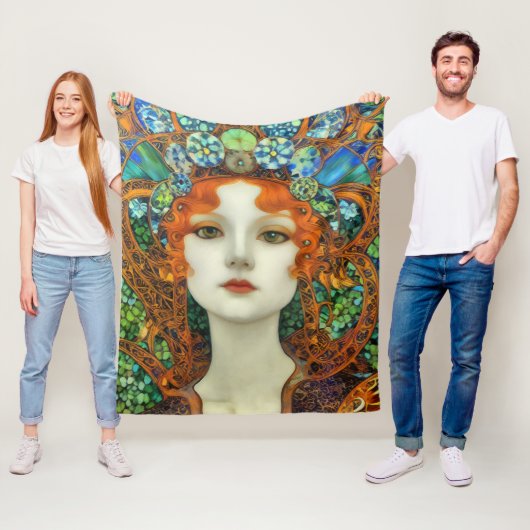 Portret van mooie vrouw in Glas in lood stijl Fleece Deken (In situ)