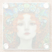 Portret van mooie vrouw in Glas in lood stijl Glazen Onderzetter (Achterkant)