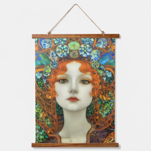 Portret van mooie vrouw in Glas in lood stijl Hangend Wandkleed (Voorkant)