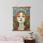 Portret van mooie vrouw in Glas in lood stijl Hangend Wandkleed (Slaapkamer)