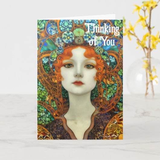 Portret van mooie vrouw in Glas in lood stijl Kaart (Gele Bloem)