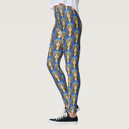 Portret van mooie vrouw in Glas in lood stijl Leggings (Links)
