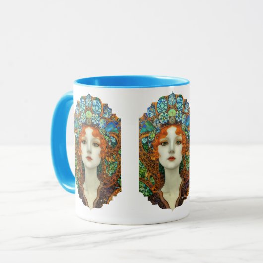 Portret van mooie vrouw in Glas in lood stijl Mok (Voorkant links)