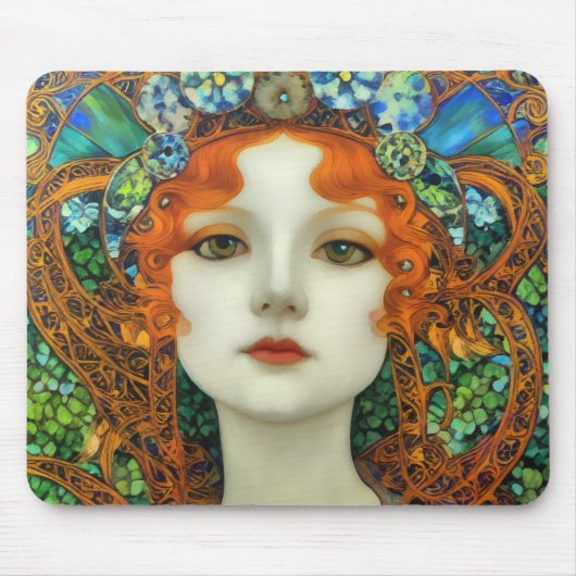 Portret van mooie vrouw in Glas in lood stijl Muismat (Voorkant)