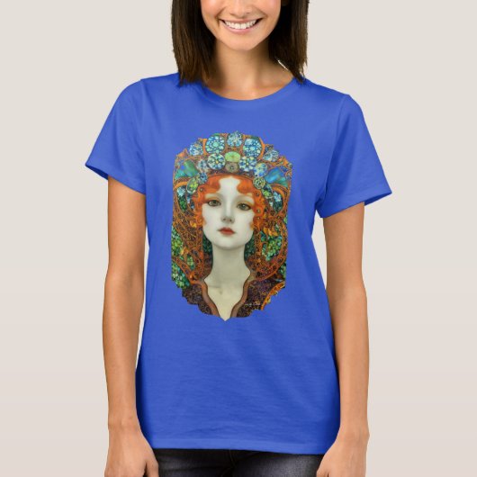 Portret van mooie vrouw in Glas in lood stijl T-shirt (Voorkant)