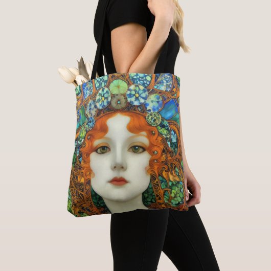 Portret van mooie vrouw in Glas in lood stijl Tote Bag (Dichtbij)