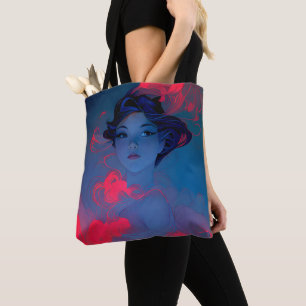 Portret van Neon Pink Anime Style Girl Tote Bag