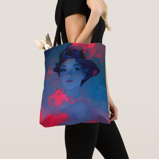 Portret van Neon Pink Anime Style Girl Tote Bag (Dichtbij)