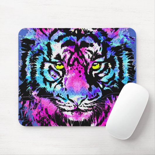 Portret van Neon Pink Tiger Head - Muismat van Tig (Met muis)