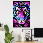 Portret van Neon Pink Tiger Head - Poster van Tige (Thuiskantoor)