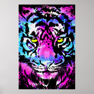 Portret van Neon Pink Tiger Head - Poster van Tige