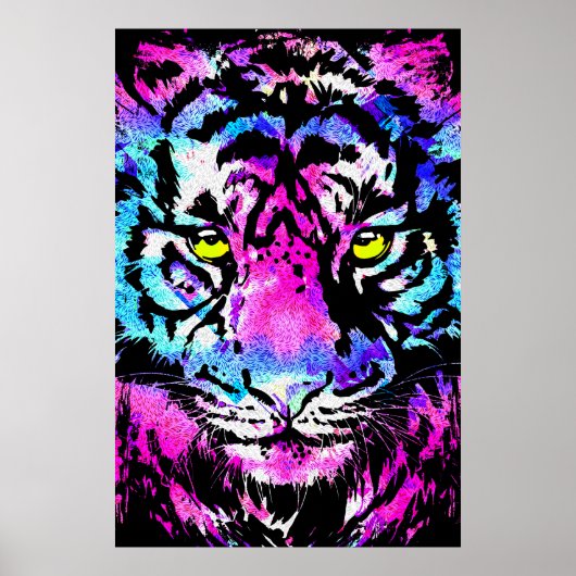 Portret van Neon Pink Tiger Head - Poster van Tige (Voorkant)