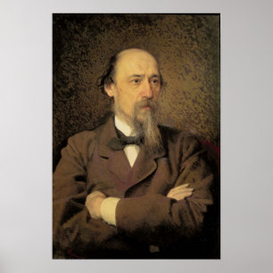 Portret van Nikolay Aleksejevitsj Nekrasov, 1877 Poster