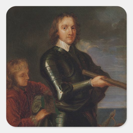 Portret van Oliver Cromwell Vierkante Sticker (Voorkant)