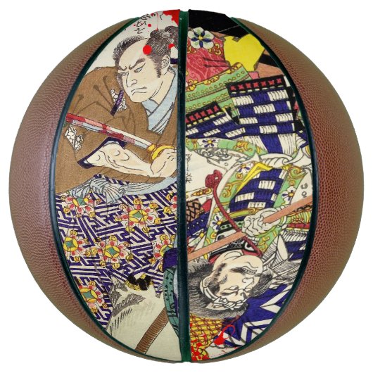 Portret van oosterse japanese ukiyo-e samurai basketbal (Verticaal)