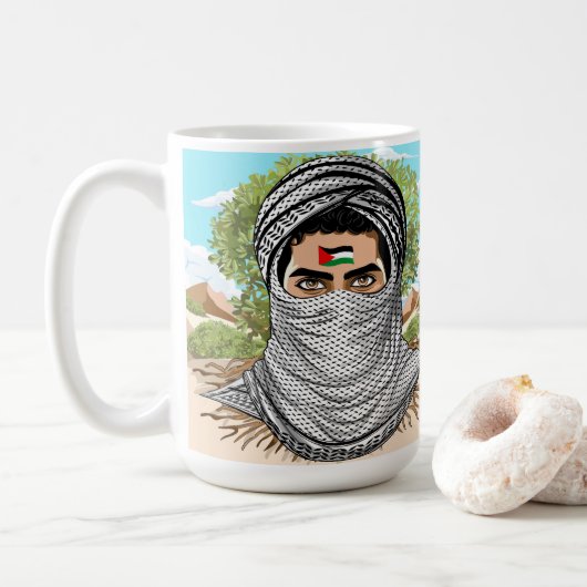 portret van palestijnse vrijheidsstrijder koffiemok (Met donut)