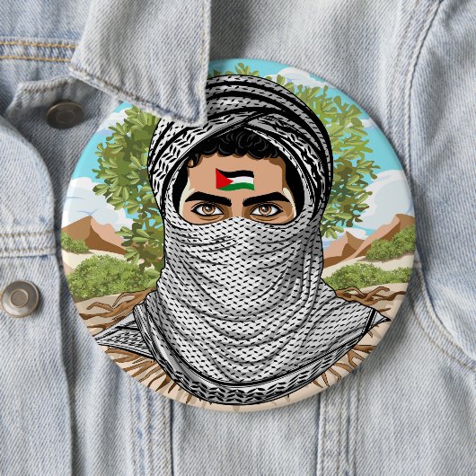 portret van palestijnse vrijheidsstrijder ronde button 6,0 cm (In situ)