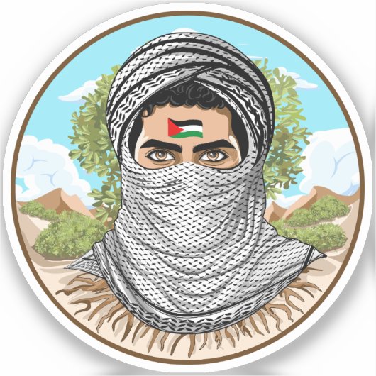 portret van palestijnse vrijheidsstrijder sticker (Voorkant)