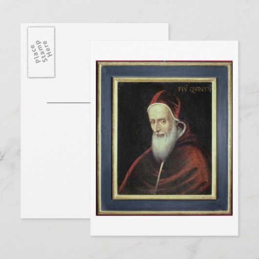 Portret van paus Pius V (1504-72) (olie op doek) Briefkaart (Voorkant / Achterkant)